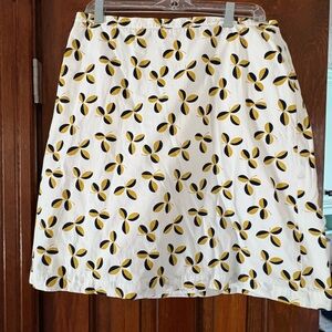 Boden White A-Line Skirt with Yellow & Black Petal Print
